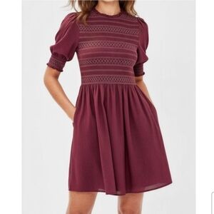 NWT Hill House Vivi The Nap Dress Sz L Burgundy Shadow Stripe Red Cotton